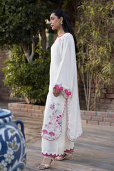 SS25DA-2766 CREAM 2PCS EMBROIDERED KURTA WITH TROUSER