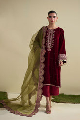 FW25DA-2824 MAROON 2PCS EMBROIDERED KURTA WITH TROUSER