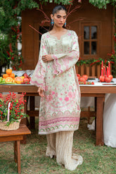 SS26DA-2912 L-GREEN -SILK TUNIC- 2PCS HAND EMBELLISHED SHIRT WITH TROUSER