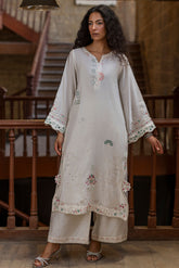 SS26DA-2921 OFF-WHITE 2PCS EMBROIDERED KURTA WITH TROUSER