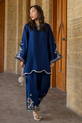 SS26DA-2923 BLUE 2PCS EMBROIDERED KURTA WITH TROUSER