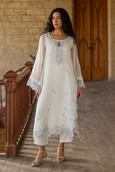 SS26DA-2924 WHITE 2PCS EMBROIDERED KURTA WITH TROUSER