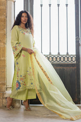 DUPATTA: SS26DD-2925 NEON GREEN EMBROIDED DUPATTA