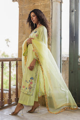 SS26DA-2925 NEON GREEN 2PCS EMBROIDERED KURTA WITH TROUSER