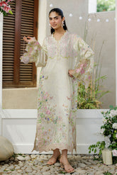 SS26DA-2931 L-GREEN -SILK TUNIC - 1PCS HAND EMBELLISHED KAFTAN