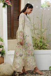 SS26DA-2931 L-GREEN -SILK TUNIC - 1PCS HAND EMBELLISHED KAFTAN