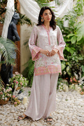 SS26DA-2933 L-PINK -SILK TUNIC- 2PCS HAND EMBELLISHED SHIRT WITH TROUSER