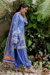 SS26DA-2934 BLUE -SILK TUNIC- 2PCS HAND EMBELLISHED SHIRT WITH TROUSER