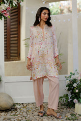 SS26DA-2938 PEACH -SILK TUNIC- 2PCS HAND EMBELLISHED SHIRT WITH TROUSER