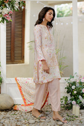 SS26DA-2938 PEACH -SILK TUNIC- 2PCS HAND EMBELLISHED SHIRT WITH TROUSER