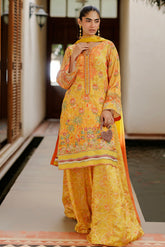 SS26DA-2939 YELLOW -SILK TUNIC- 2PCS HAND EMBELLISHED SHIRT WITH TROUSER