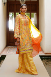 SS26DD-2939 ORANGE TIE DYE EMBROIDERY DUPATTA