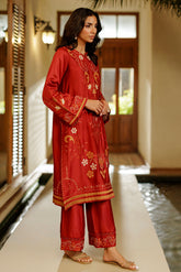 SS26DA-2945 RED 2PCS EMBROIDERED KURTA WITH TROUSER