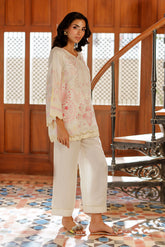 SS26DA-2950 OFF WHITE 2PCS EMBROIDERED KURTA WITH TROUSER