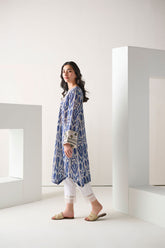 DC-0546 BLUE PRINTED EMBROIDERED KURTA