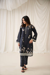 DC-2190 BLACK 2PCS PRINTED KURTA WITH TROUSER