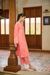 DC-2193 PEACH 2PCS EMBROIDERED KURTA WITH TROUSER
