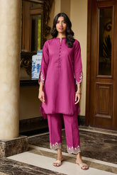 DC-2220 PURPLE 2PCS EMBROIDERED KURTA WITH TROUSER