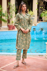 DC-2230 DARK GREEN PREMIUM COTTON 2PCS KURTA WITH TROUSER