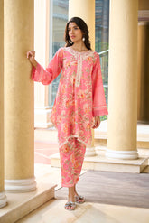 DC-2234 PINK PREMIUM COTTON 2PCS KURTA WITH TROUSER