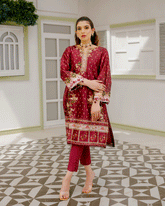 DC-2241 MAROON 2PCS HAND EMBELLISHED SHIRT WITH TROUSER