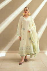 Lemon yellow embroidered dupatta by Dhanak