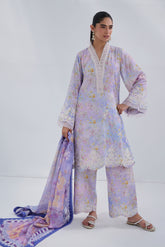 Purple cotton jacquard embroidered kurta with trouser by Dhanak