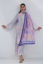 Purple printed dupatta by Dhanak