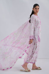 Pink cotton jacquard embroidered kurta with trouser by Dhanak