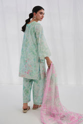 SS25DC-2558 GREEN COTTON JACQUARD 2PCS EMBROIDERED KURTA WITH TROUSER