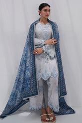 Grey printed dupatta by Dhanak