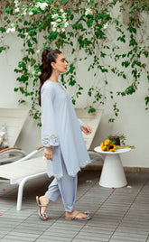 SS25DC-2567 Sky blue 2-piece ensemble with a sleek embroidered kurta and matching straight-cut pants.