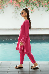 SS25DC-2572 DARK PINK 2PCS EMBROIDERED KURTA WITH TROUSER