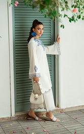 SS25DC-2574 WHITE 2PCS EMBROIDERED KURTA WITH TROUSER