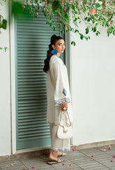 SS25DC-2574 WHITE 2PCS EMBROIDERED KURTA WITH TROUSER