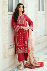 SS25DC-2579 RED SWISS VOILE 2PCS EMBROIDERED KURTA WITH TROUSER