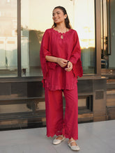 SS26DC-2588 - MAROON - COTTON JACQUARD - 2PCS - EMBROIDERED KURTA WITH TROUSER