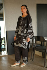 SS26DC-2590 - BLACK - COTTON JACQUARD - 2PCS - EMBROIDERED KURTA WITH TROUSER