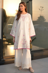 SS26DC-2592 - OFF WHITE - COTTON JACQUARD - 2PCS - EMBROIDERED KURTA WITH TROUSER