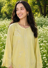 SS26DC-2621 YELLOW 2PCS EMBROIDERED KURTA WITH TROUSER