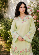 SS26DC-2626 LIGHT GREEN 2PCS EMBROIDERED KURTA WITH TROUSER