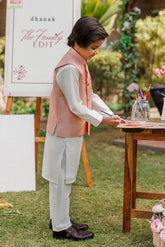 SS26DK-0224 - LIGHT PINK - KURTA ,PAJAMA & WAIST COAT - 3PCS