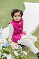 SS26DK-0226 - MAGENTA - KURTA ,PAJAMA & WAIST COAT - 3PCS