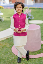 SS26DK-0226 - MAGENTA - KURTA ,PAJAMA & WAIST COAT - 3PCS