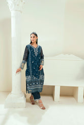 SS25DA-2695 NAVY BLUE 2PCS EMBROIDERED KURTA WITH TROUSER
