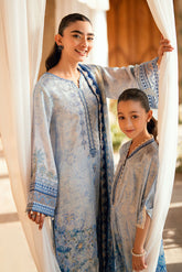 Kids sky blue shamoz silk kaftan with light embellishments.