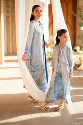 Kids sky blue shamoz silk kaftan with light embellishments.