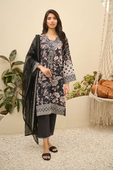 DU-3147 - BLACK - EMBROIDERED LAWN - 3PCS