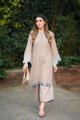FW25DC-2877 GREY 2PCS EMBROIDERED KURTA WITH TROUSER