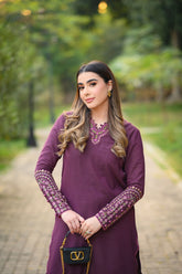 FW25DC-2879 PURPLE 2PCS EMBROIDERED KURTA WITH TROUSER